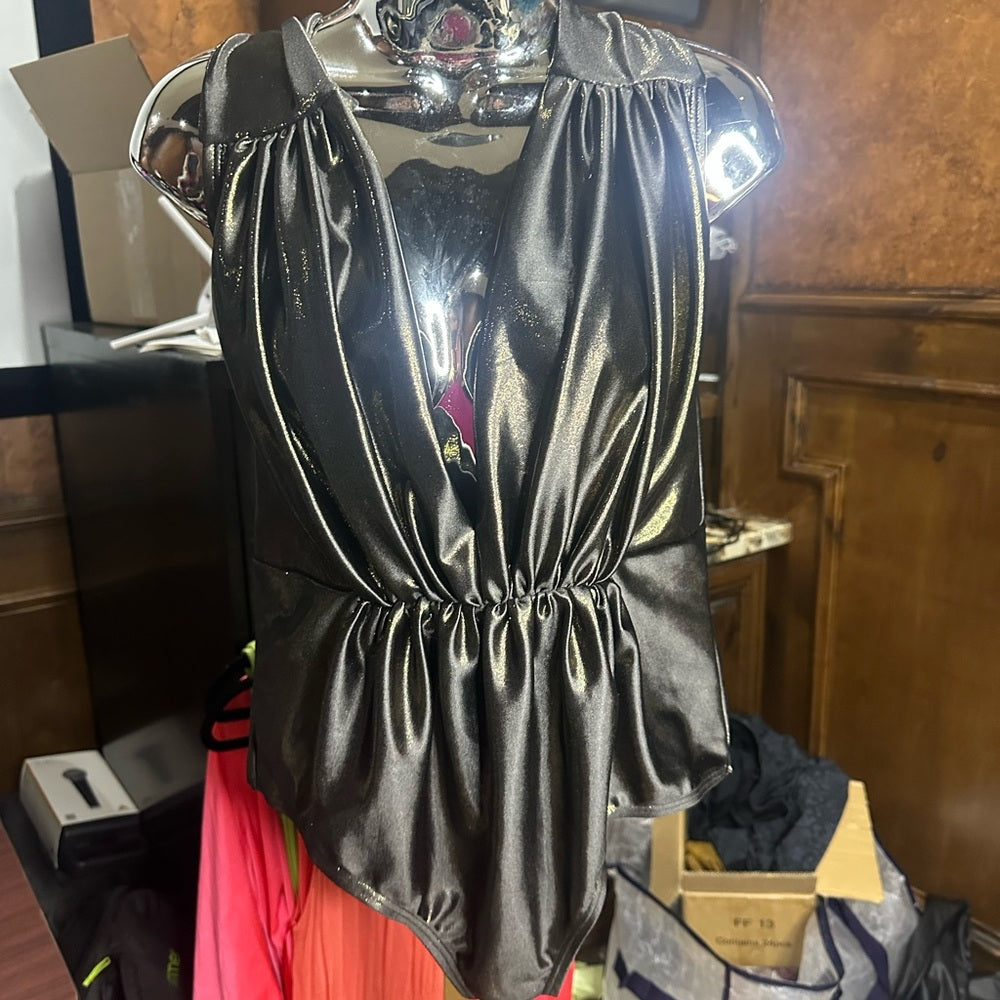 NWOT Size 1X Unique Vintage Black Plunge One Piece Swimsuit
