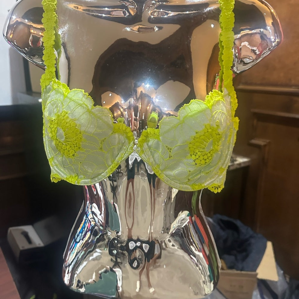 NWOT SIZE 38CSavage X Fenty Green Floral Bra with Satin Finish