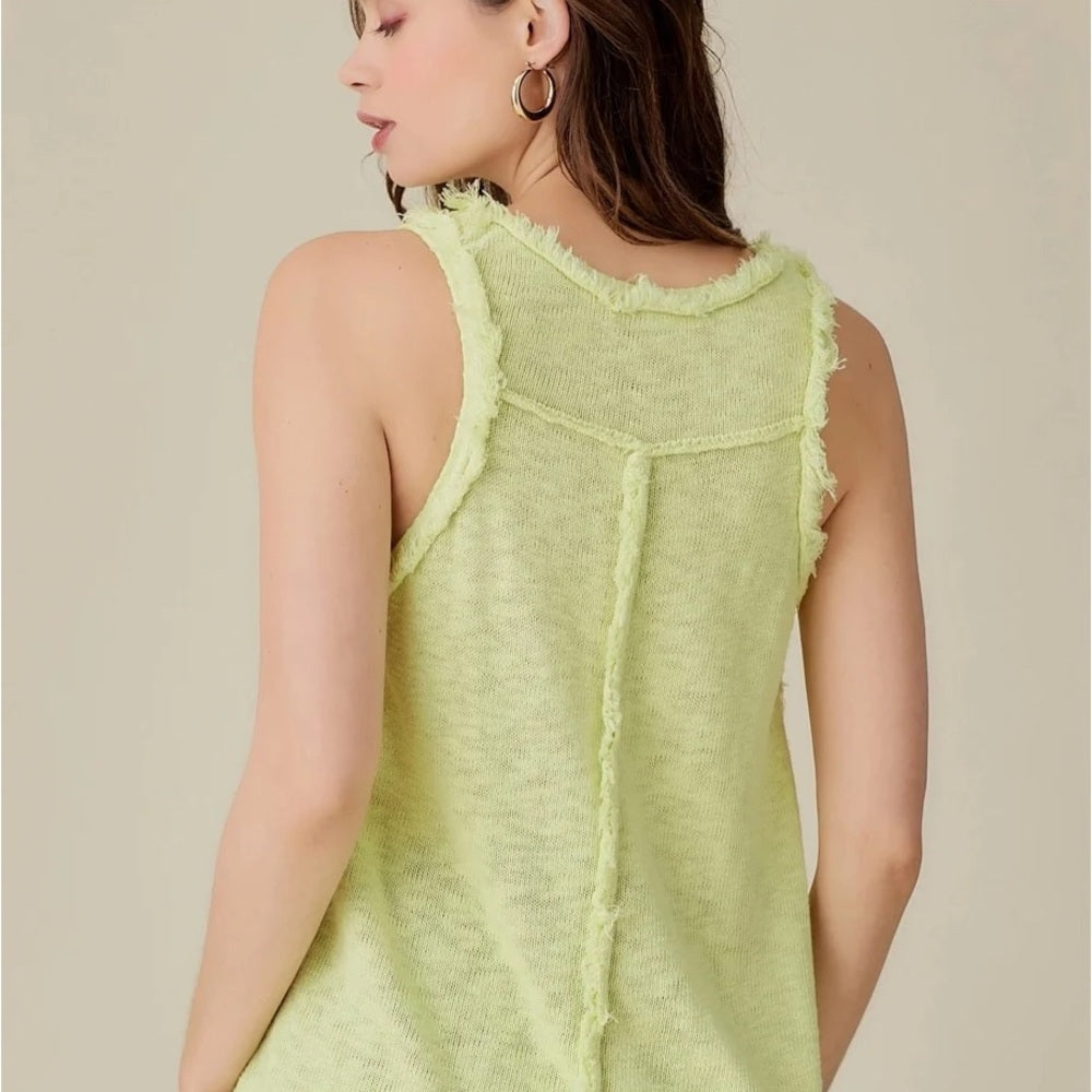 NWT SIZE S Mustard Seed Green Relaxed Ruffled Tank Top