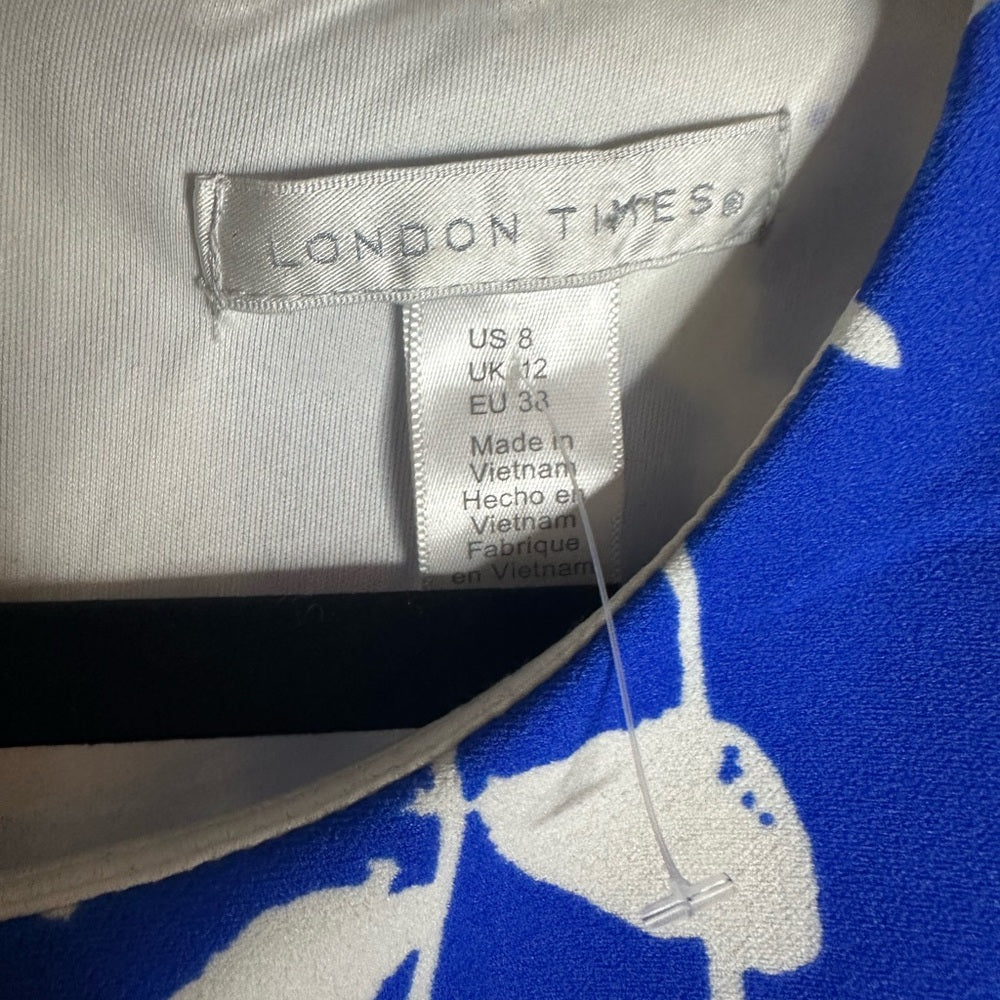 SIZE 8 London Times Blue and White A-Line Midi dress