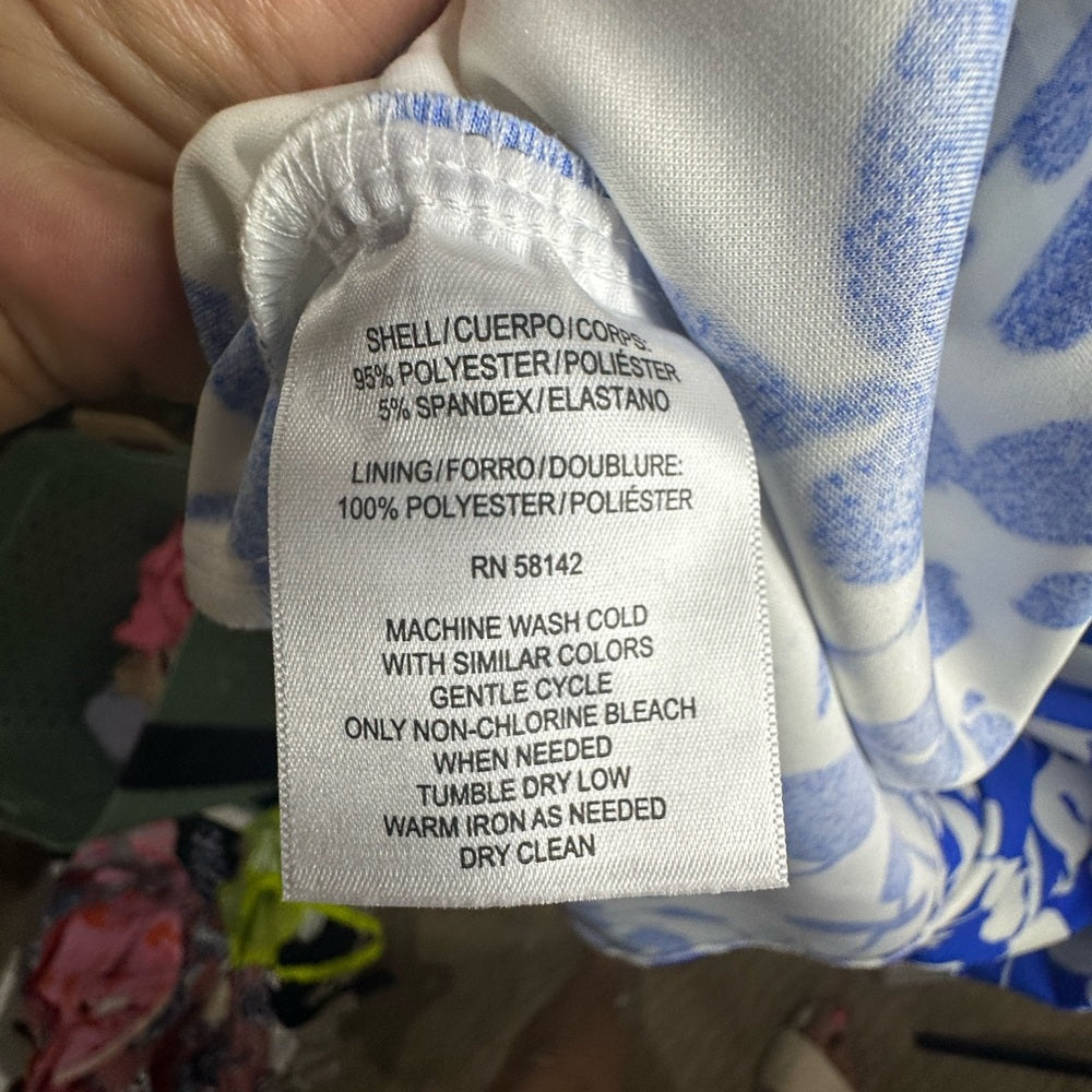 SIZE 8 London Times Blue and White A-Line Midi dress