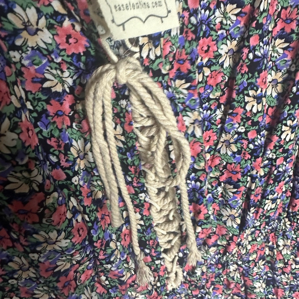 NWT S Easel Blue and Red Jumpsuit with Elastic Waist and Off-the-Shoulder