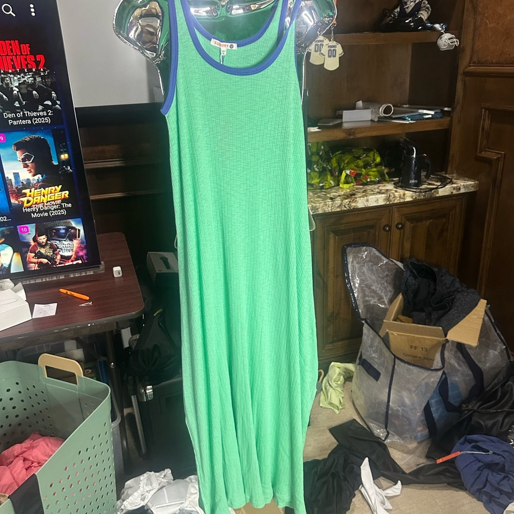 NWT SIZE L/3 Sundry Green Halter Sheath Dress Sleeveless Casual
