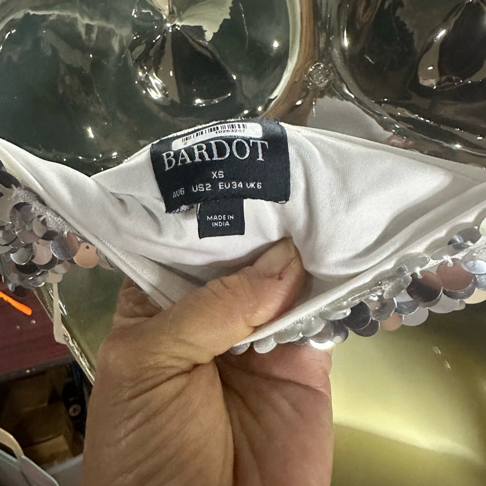NWOT SIZE XS Bardot Sequin Silver Crop Top