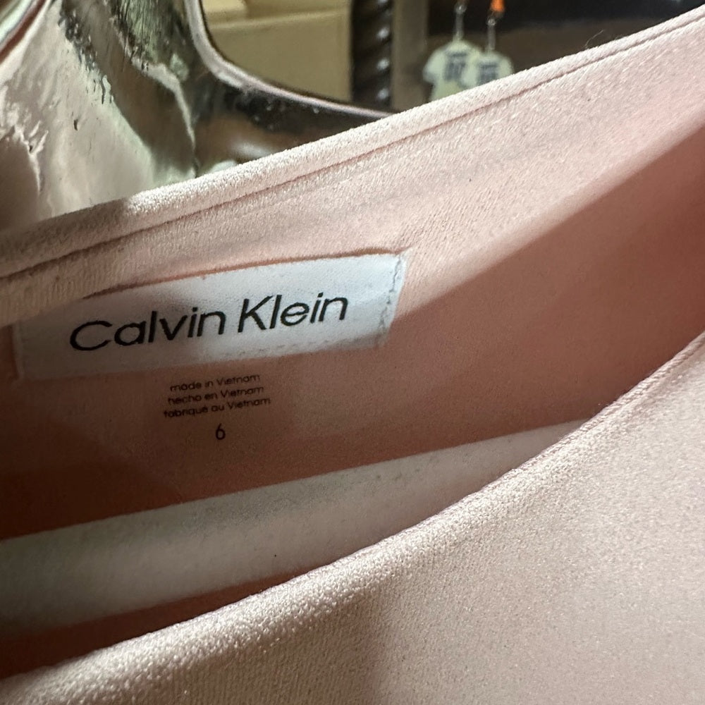 SIZE 6 Calvin Klein Pink Asymmetrical Ruffle Wrap Dress