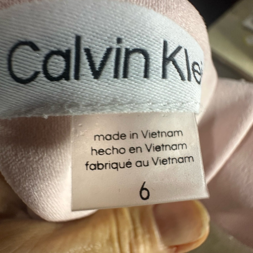 SIZE 6 Calvin Klein Pink Asymmetrical Ruffle Wrap Dress
