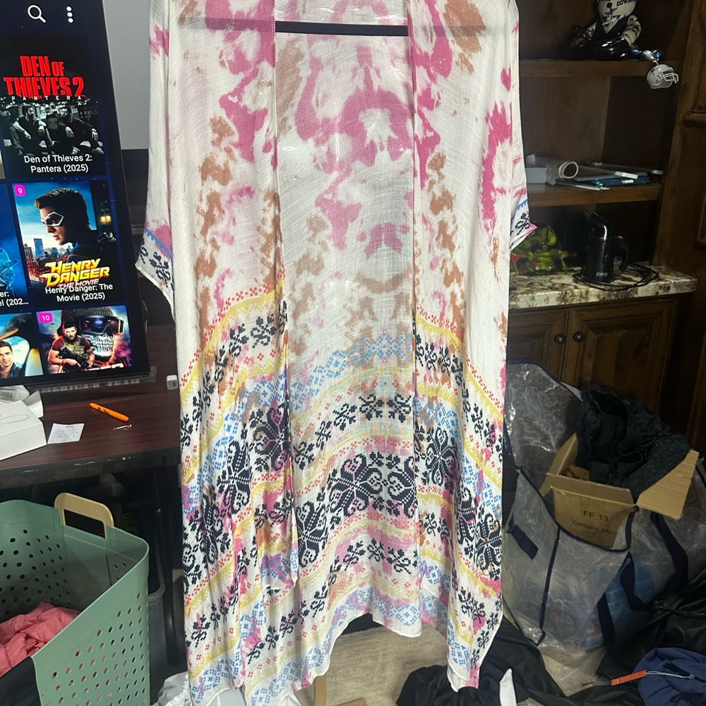 NWOT SIZE OS Macchia J Pink and Blue Bohemian Swim Coverup