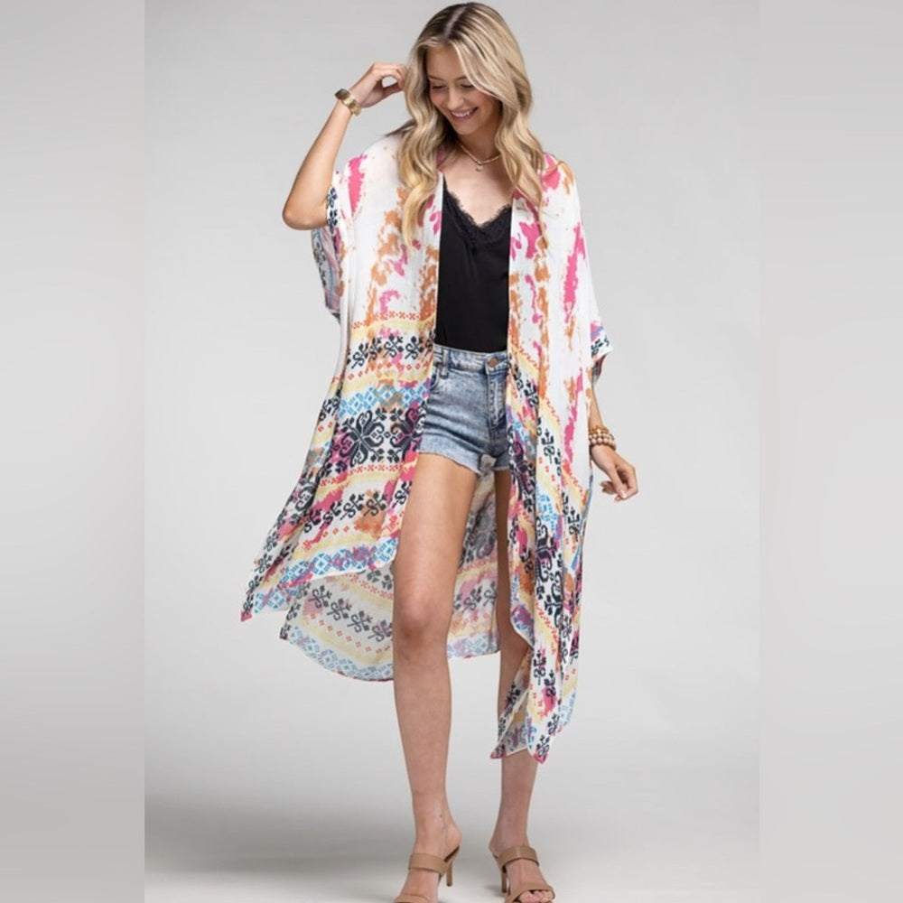 NWOT SIZE OS Macchia J Pink and Blue Bohemian Swim Coverup