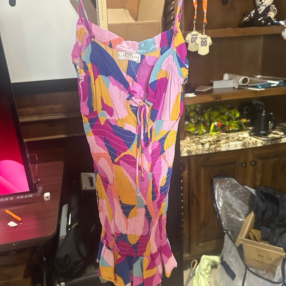 SIZE XS Flynn Skye Pink and Blue Mini Dress with Vibrant Colors