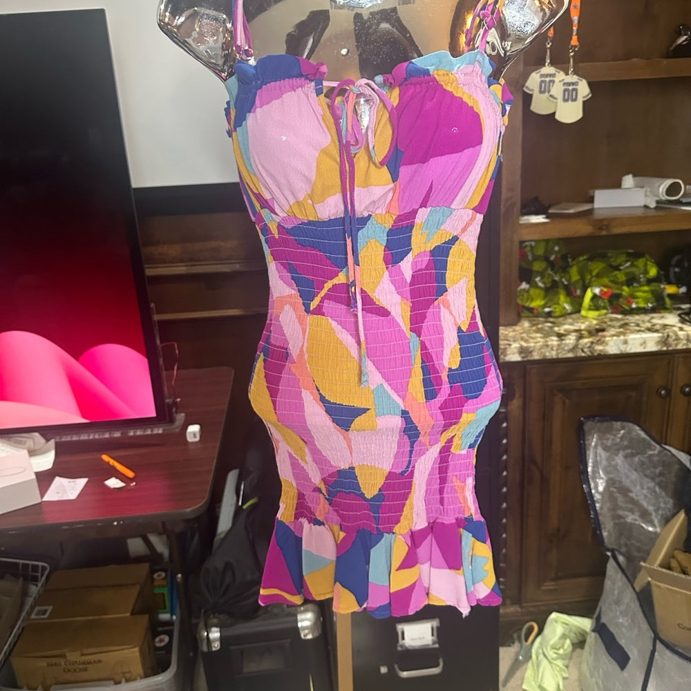 SIZE XS Flynn Skye Pink and Blue Mini Dress with Vibrant Colors