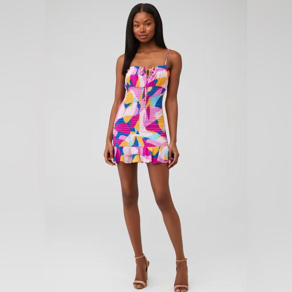 SIZE XS Flynn Skye Pink and Blue Mini Dress with Vibrant Colors