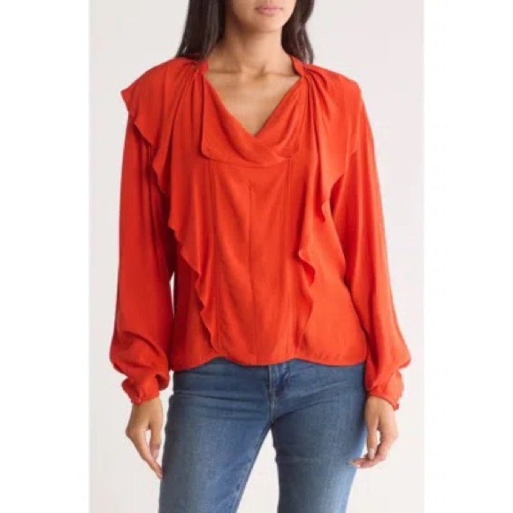 NWT SIZE S Joie Pink Ruffled Blouse with Long Sleeves