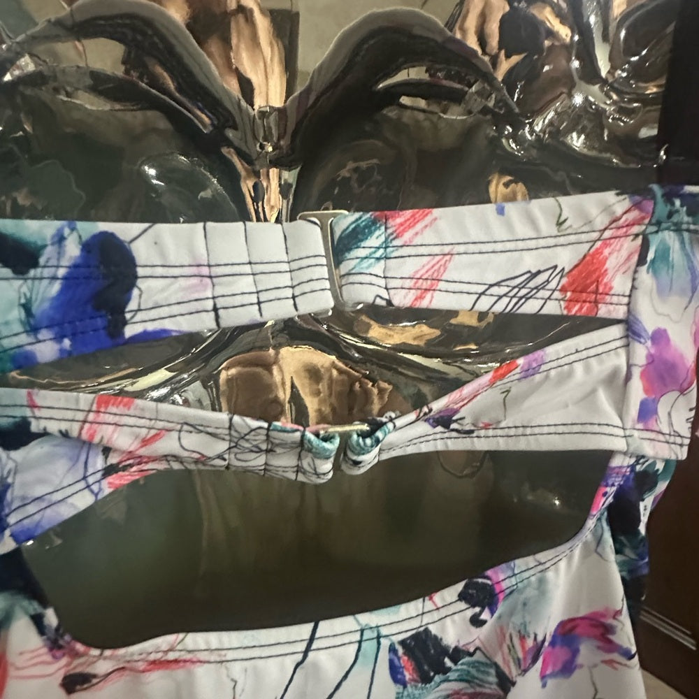 SIZE 22 Swimsuits For All Pink and Blue Bustier Wrap Camisole