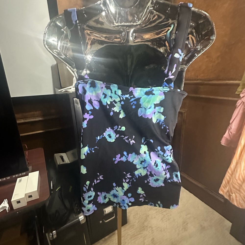 SIZE 22 Swimsuits For All Black and Blue Fitted Bustier Tank Top Bikini