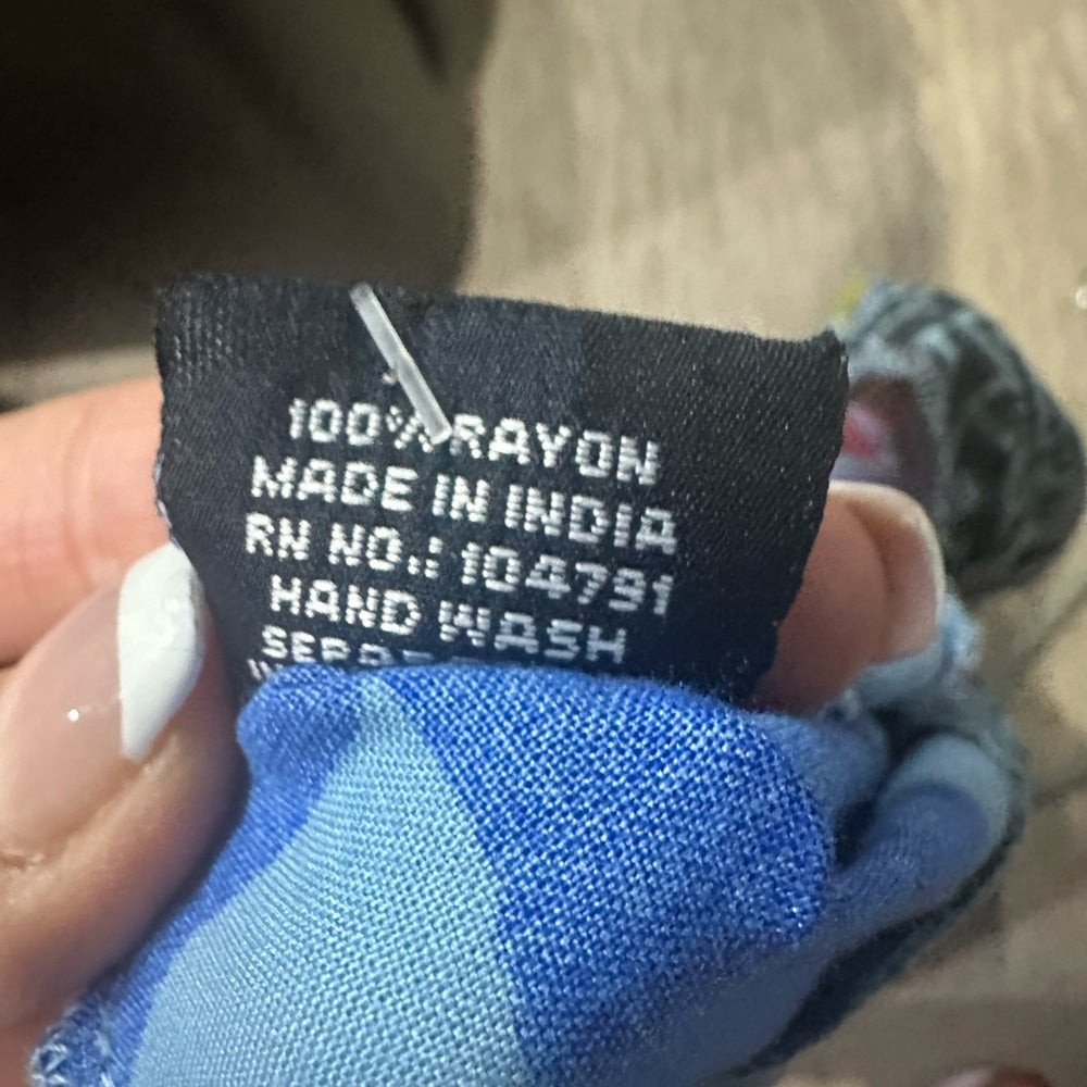 NWT SIZE S/M Advance Apparels Asymmetrical Flutter Sleeve Tunic Blue and Red