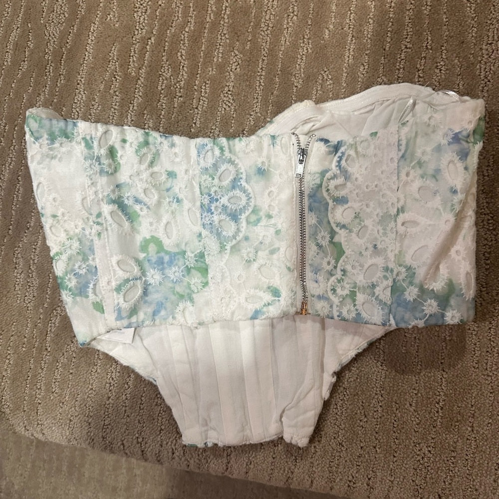 NWOT SIZE S Bardot Sleeveless White and Green Bustier Bodysuit