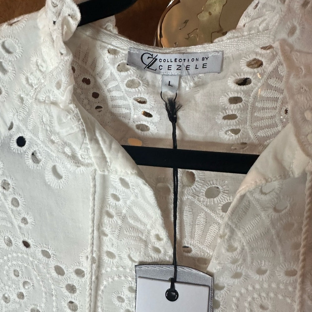 NWT SIZE L CZ collection White Maxi A-Line Skirt with Tiered Design