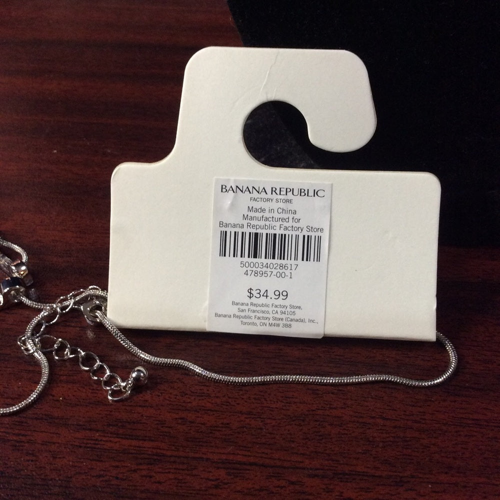 Banana Republic Silver Fan Necklace with Crystal Embellishments