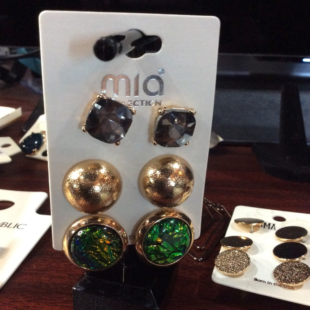 MIA Gold and Green Earring Trio
