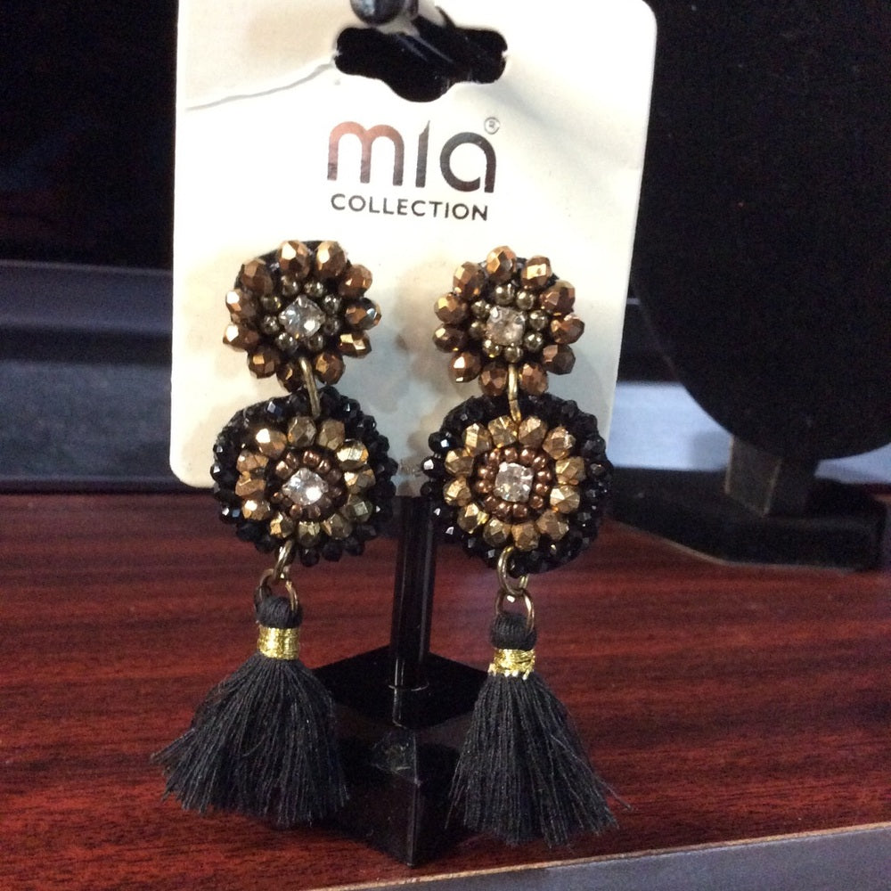 MIA Black and Gold Tassel Earrings