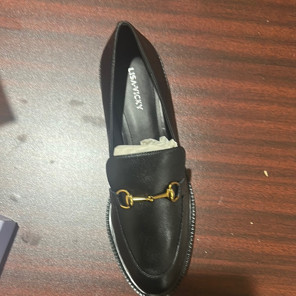 1.5.93.NEW SIZE 10 Lisa Vicky Black and Gold Slip-On Loafers with Horse bit