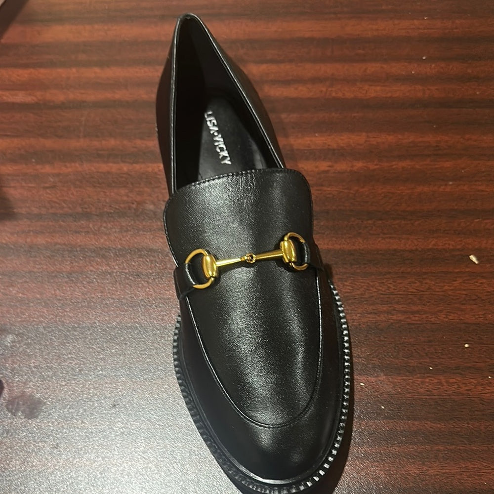 1.5.93.NEW SIZE 10 Lisa Vicky Black and Gold Slip-On Loafers with Horse bit