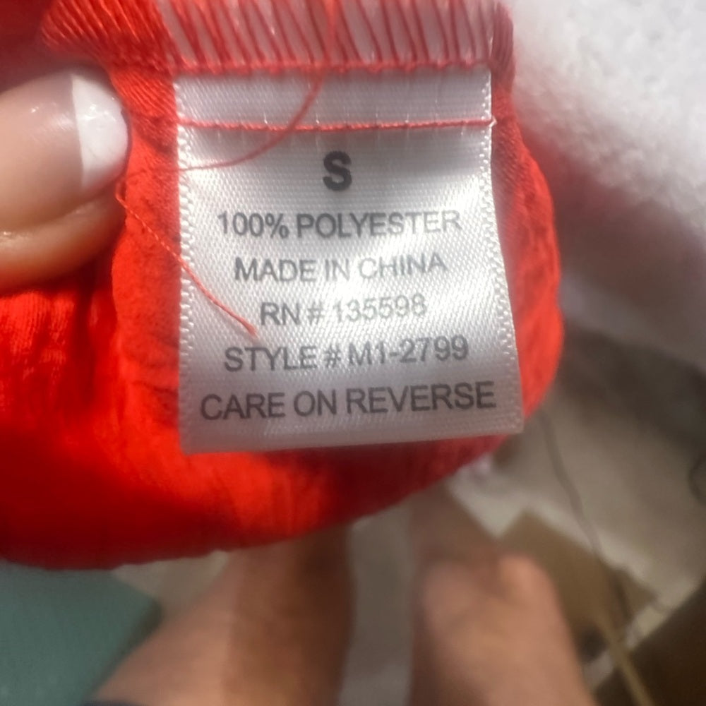 NWT SIZE S Red Smocked Cap Sleeve Polo Blouse