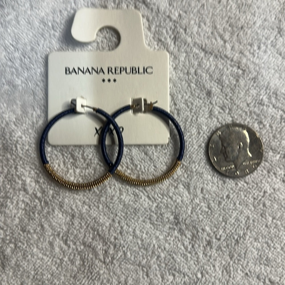 Banana Republic Blue and Gold Textured Hoop Earrings