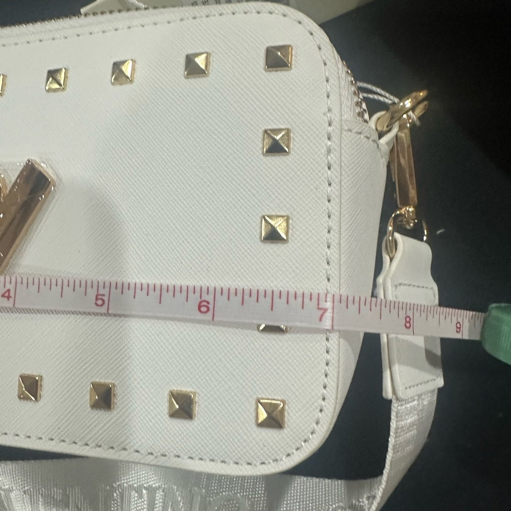 NEW Valentina Gold and White Crossbody Bag with V-Shaped Embellishment