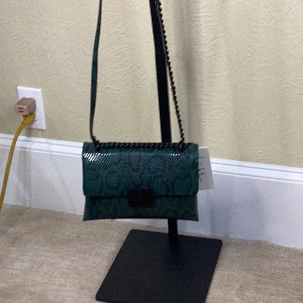 NWT Nicole Miller Green Crossbody Bag with Chain Strap and Flap Closure