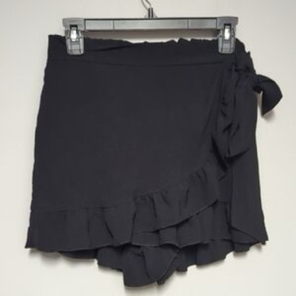 SIZE XXXL Black Ruffled Wrap Mini Skorts for Resort Wear