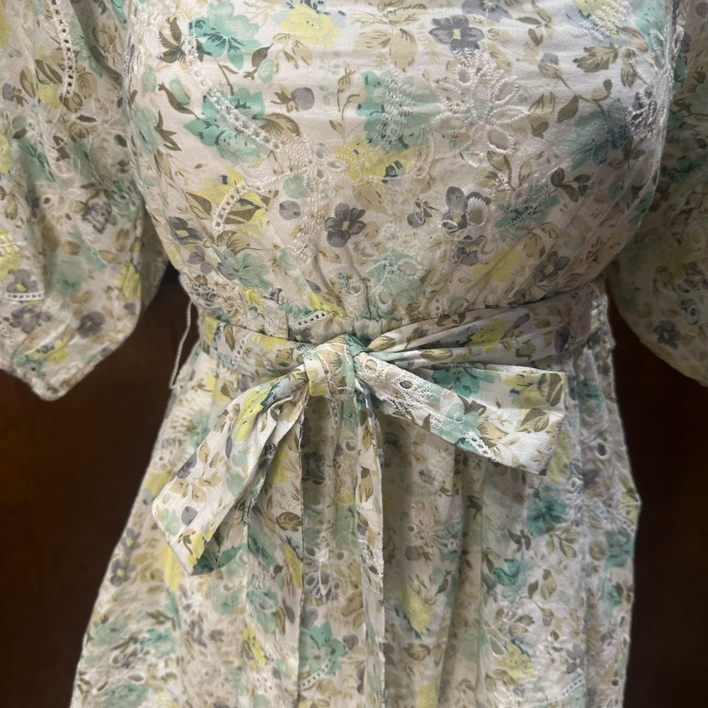 NWOT SIZE S MINKPINK Green and Blue Smocked Puff Sleeve Sundress