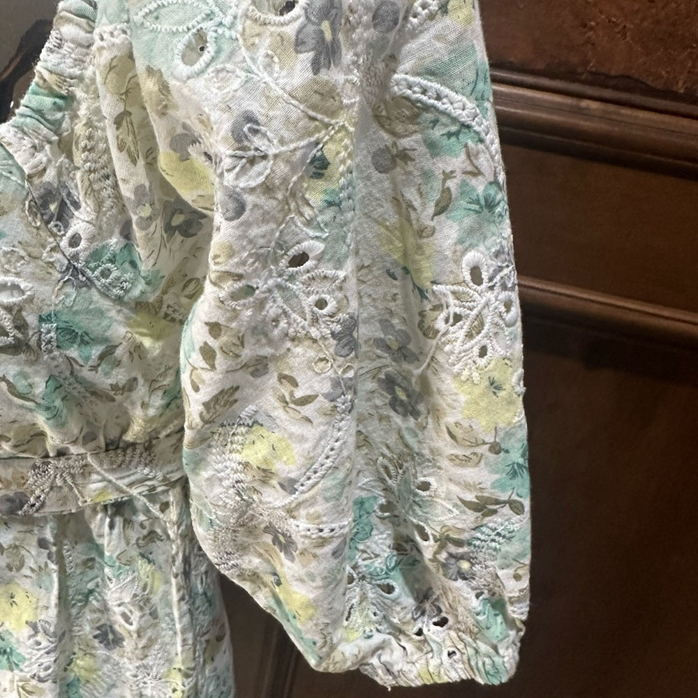 NWOT SIZE S MINKPINK Green and Blue Smocked Puff Sleeve Sundress