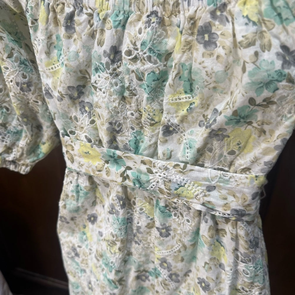 NWOT SIZE S MINKPINK Green and Blue Smocked Puff Sleeve Sundress