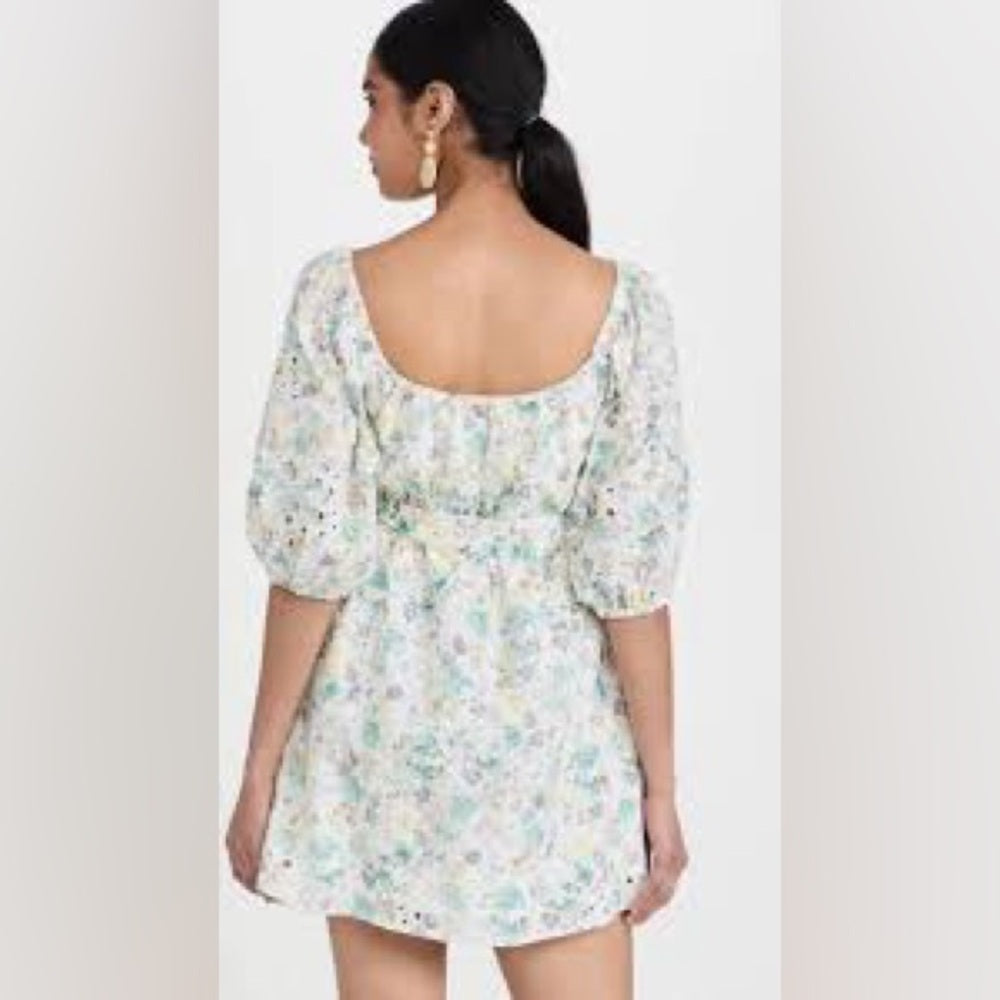 NWOT SIZE S MINKPINK Green and Blue Smocked Puff Sleeve Sundress