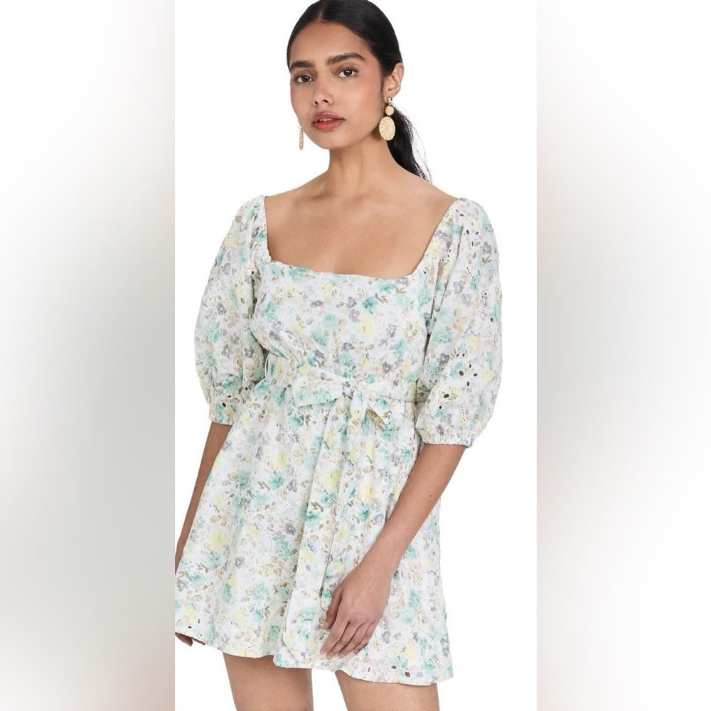 NWOT SIZE S MINKPINK Green and Blue Smocked Puff Sleeve Sundress