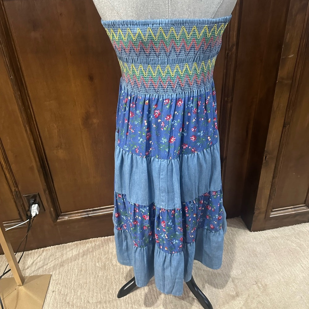 NWT SIZE L Blue and Green Halter Midi Sundress