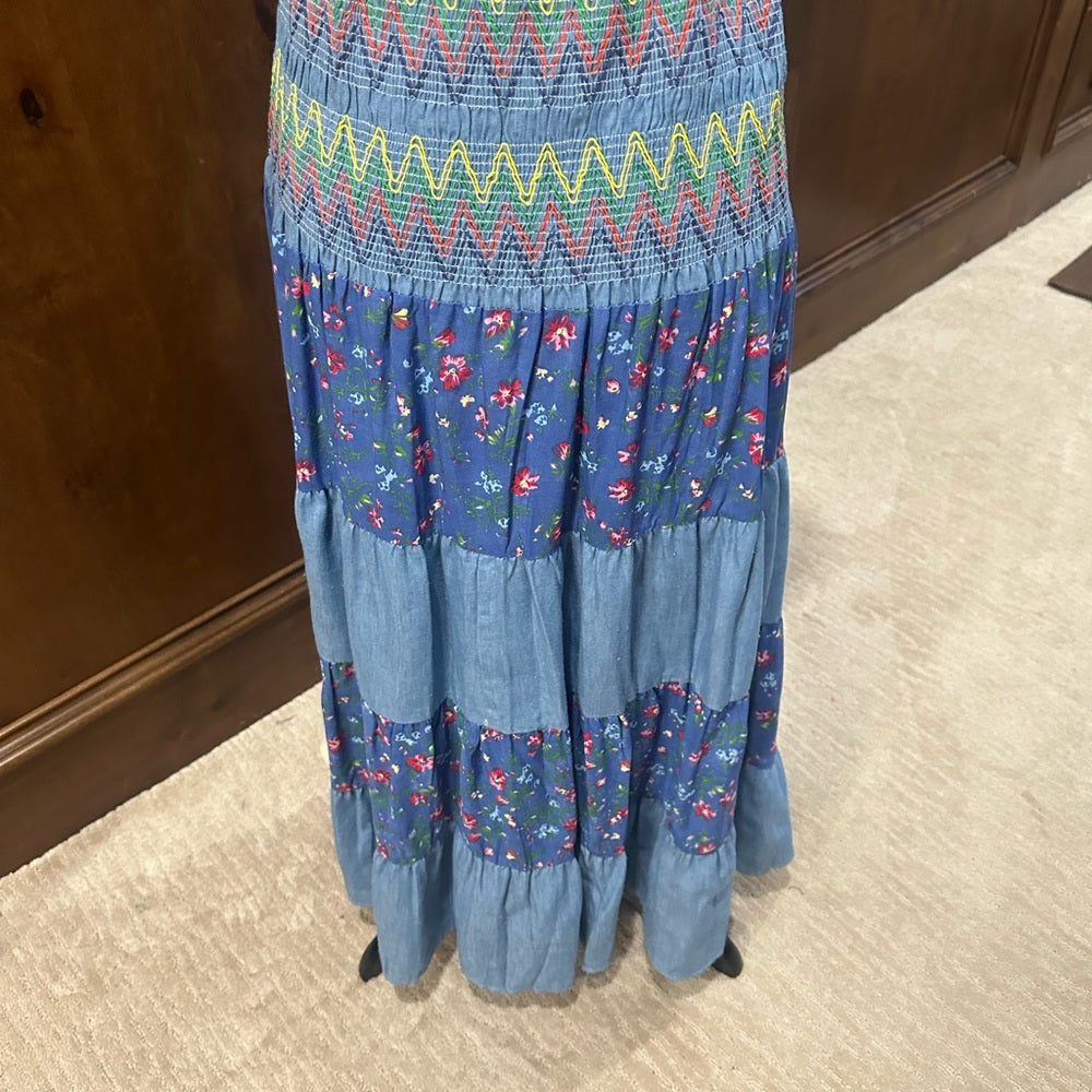 NWT SIZE L Blue and Green Halter Midi Sundress