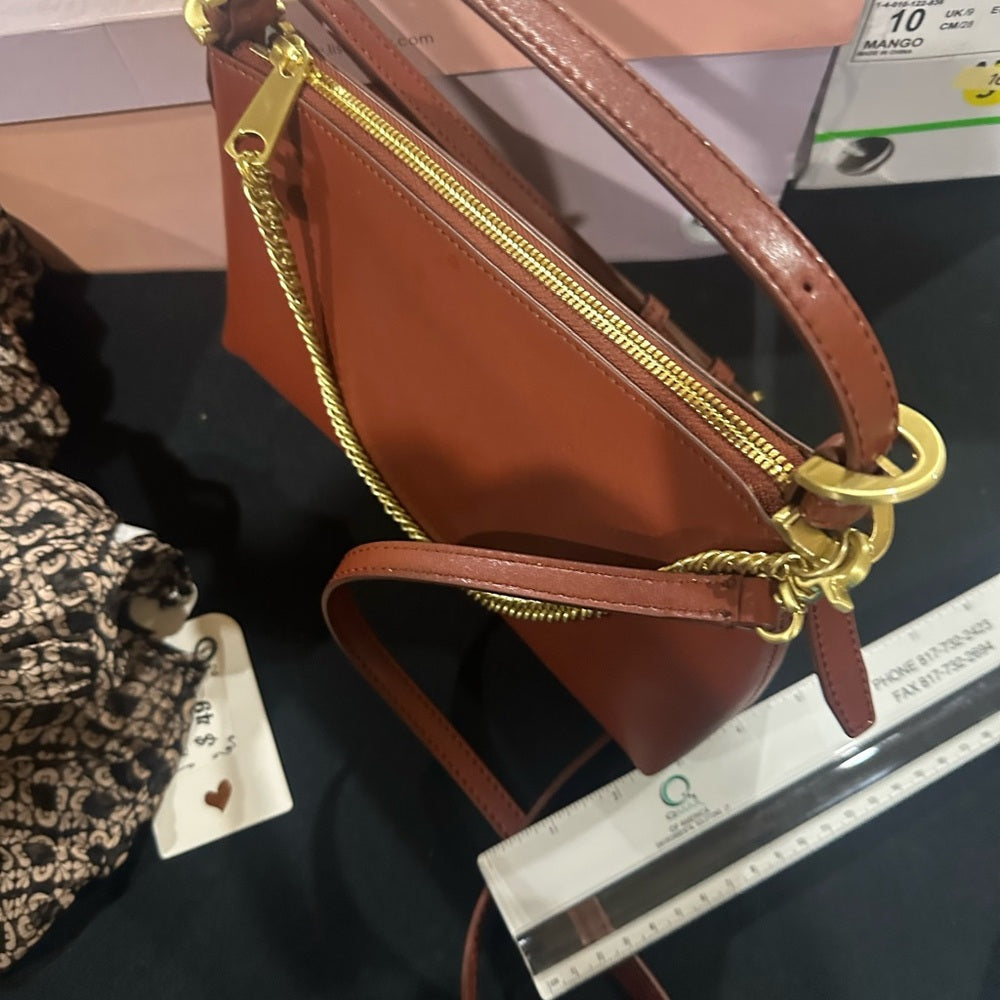 Zac Posen Brown Leather Satchel with Gold Hardware