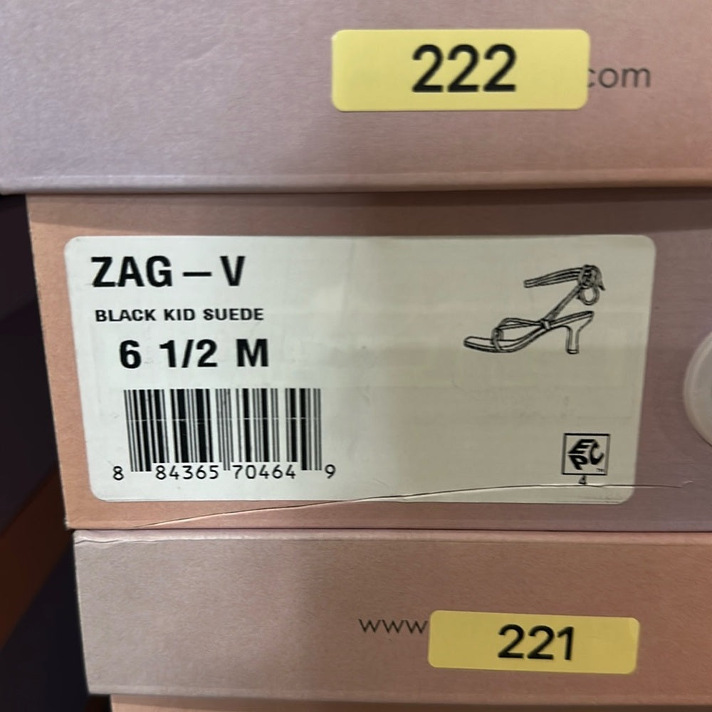 222. NEW 6.5 Black suede Strappy Lace-Up Heels with Kitten Heel