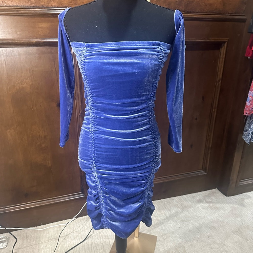 NWT SIZE M Juicy Couture Blue Ruched Long Sleeve Bodycon Dress