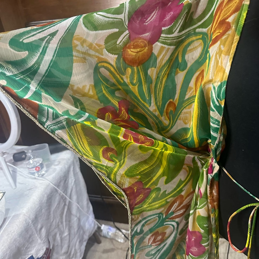 SIZE OS Coldwater Creek Floral Sheer Kimono - Green and Pink