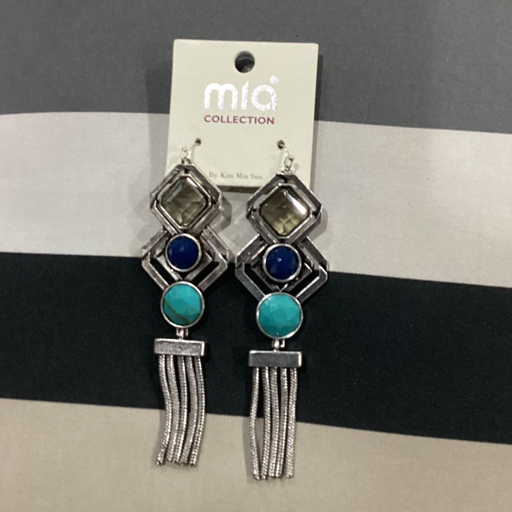 MIA Silver and Blue Geometric Earrings