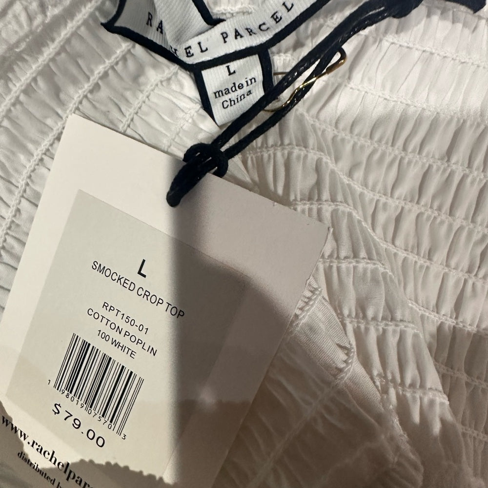 NWT SIZE L Rachel White Smocked Crop Top