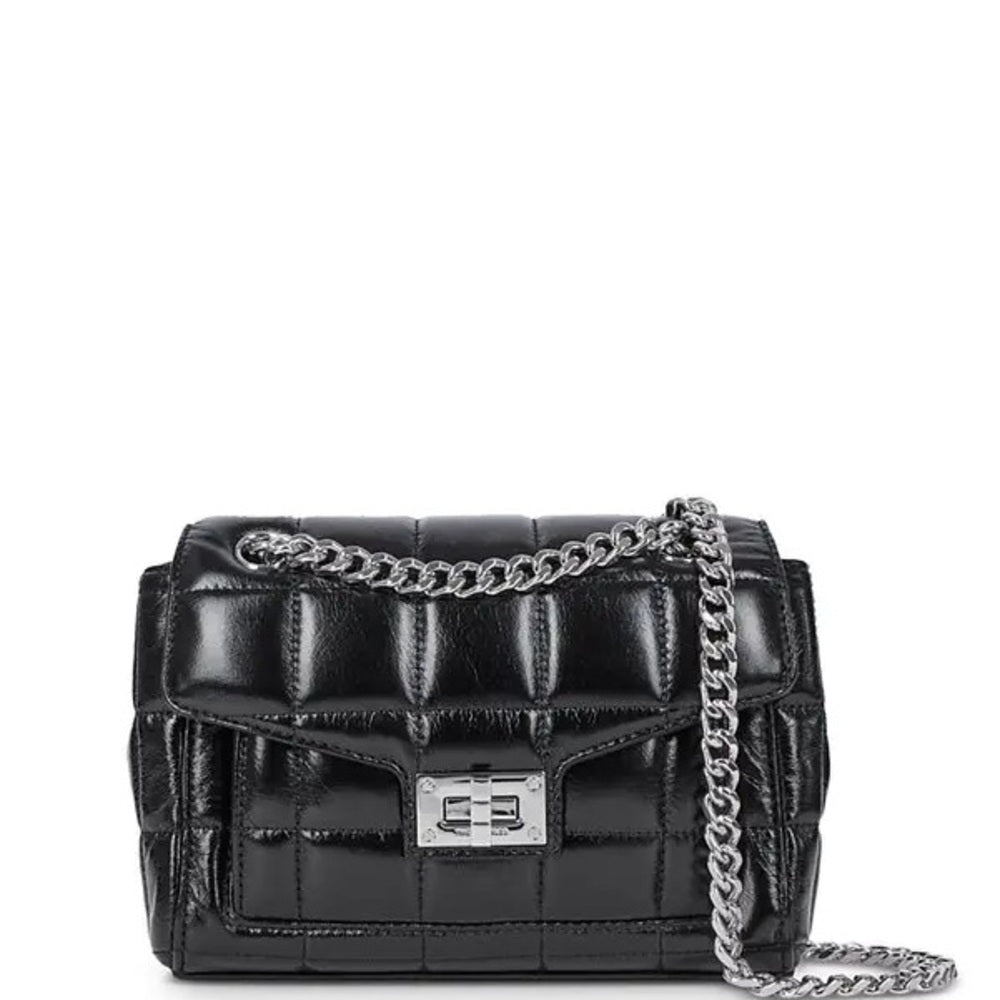 NWT OS The Kooples Glossy Black Mini Bag with Silver Chain