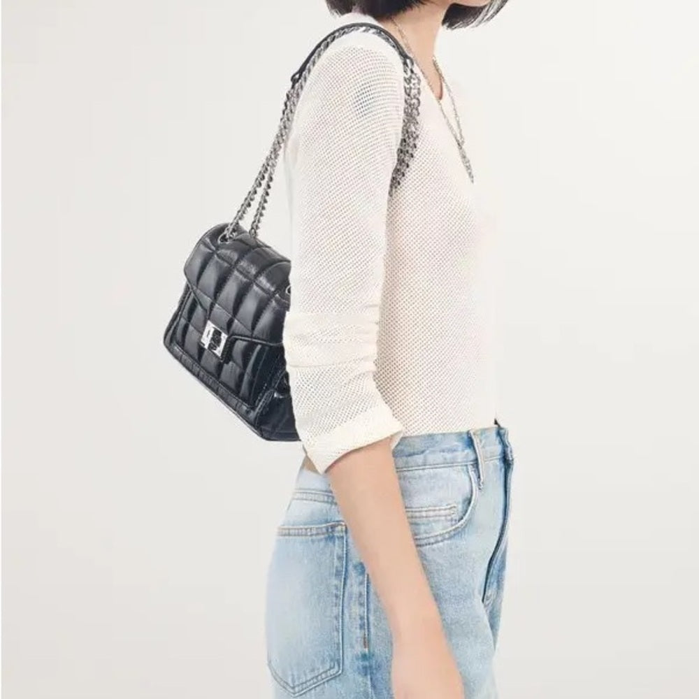 NWT OS The Kooples Glossy Black Mini Bag with Silver Chain