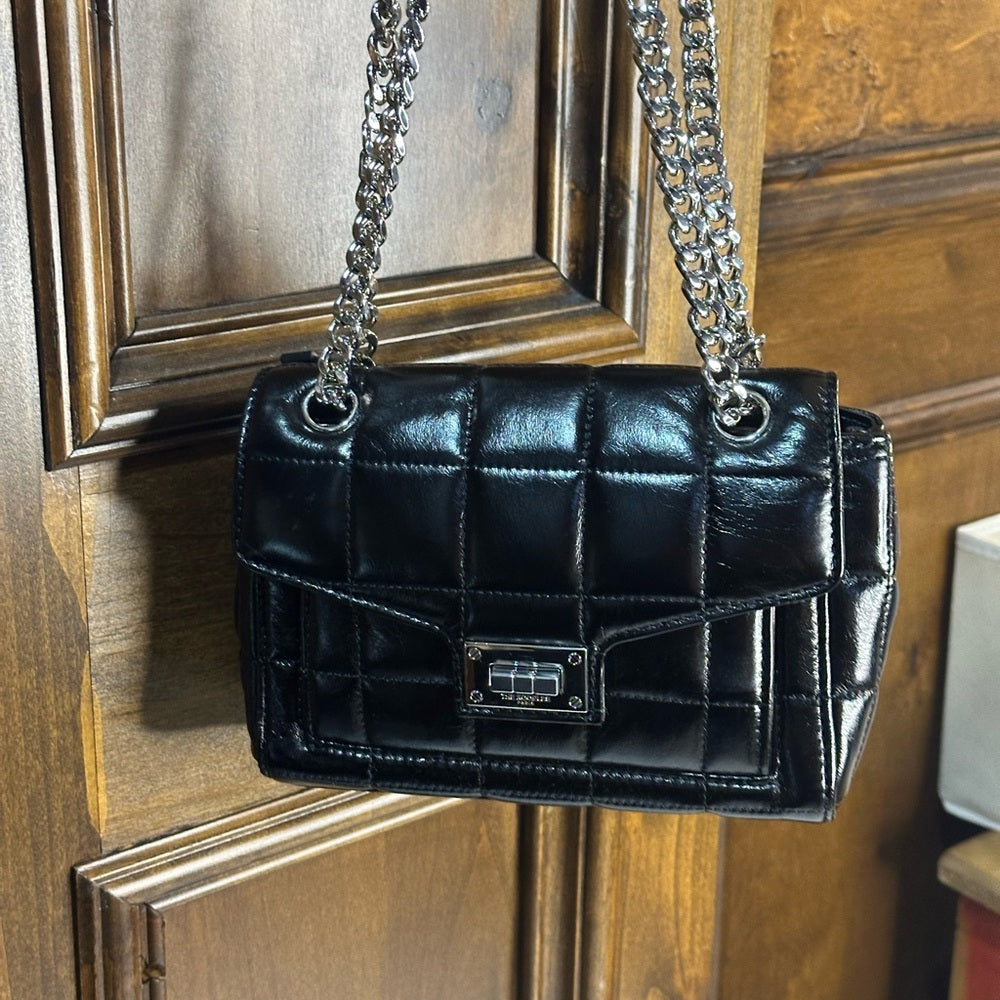 NWT OS The Kooples Glossy Black Mini Bag with Silver Chain