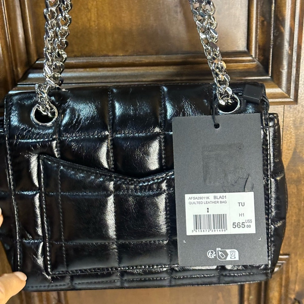 NWT OS The Kooples Glossy Black Mini Bag with Silver Chain