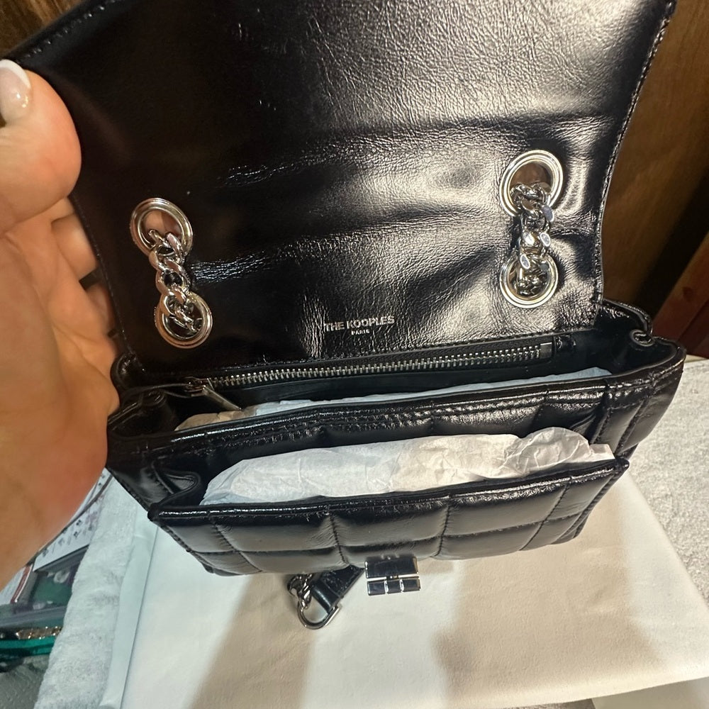 NWT OS The Kooples Glossy Black Mini Bag with Silver Chain