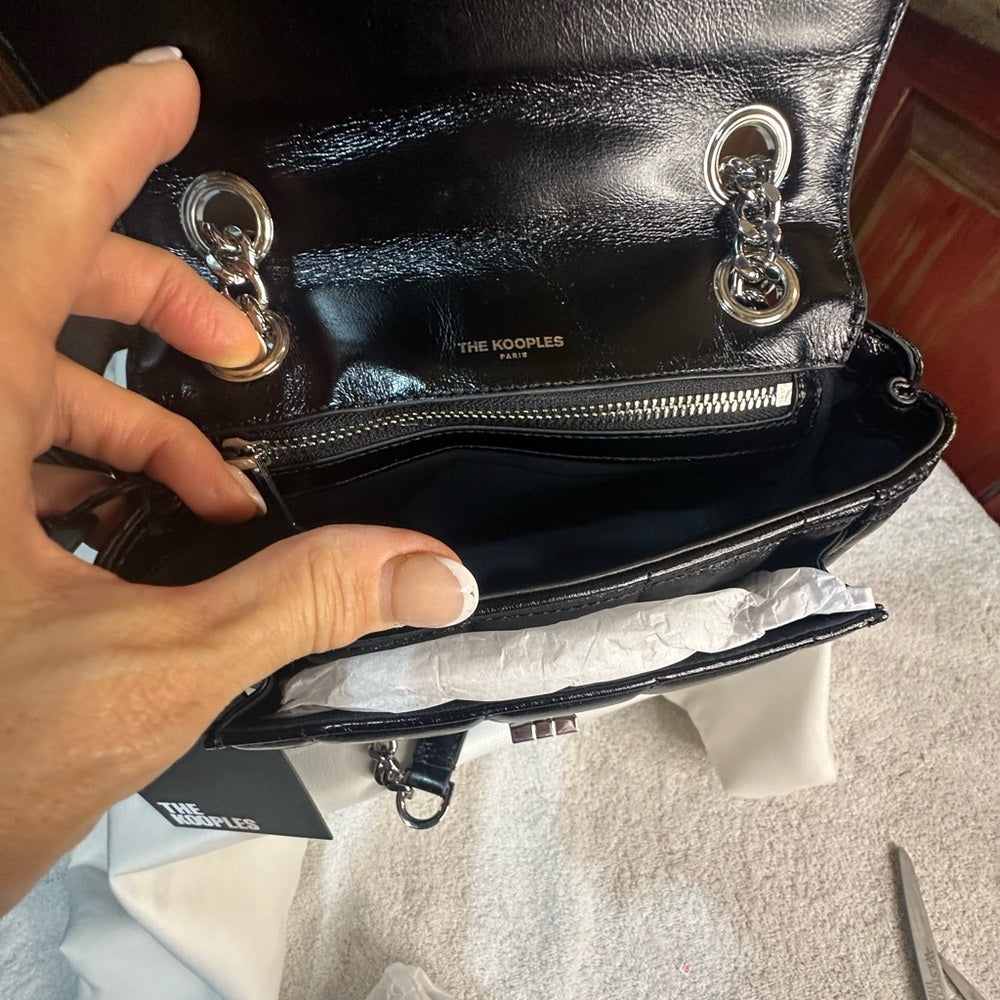 NWT OS The Kooples Glossy Black Mini Bag with Silver Chain